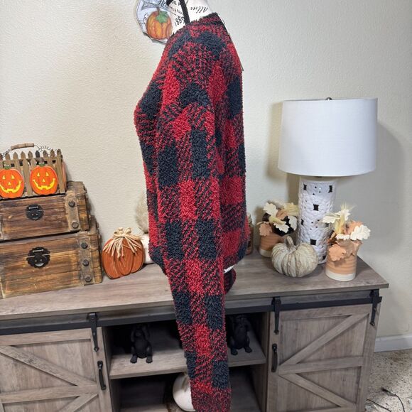 SKIMS Cozy Knit Pullover Sweater Red Black Brick Buffalo Plaid S/M Holiday Comfy - Picture 3 of 8